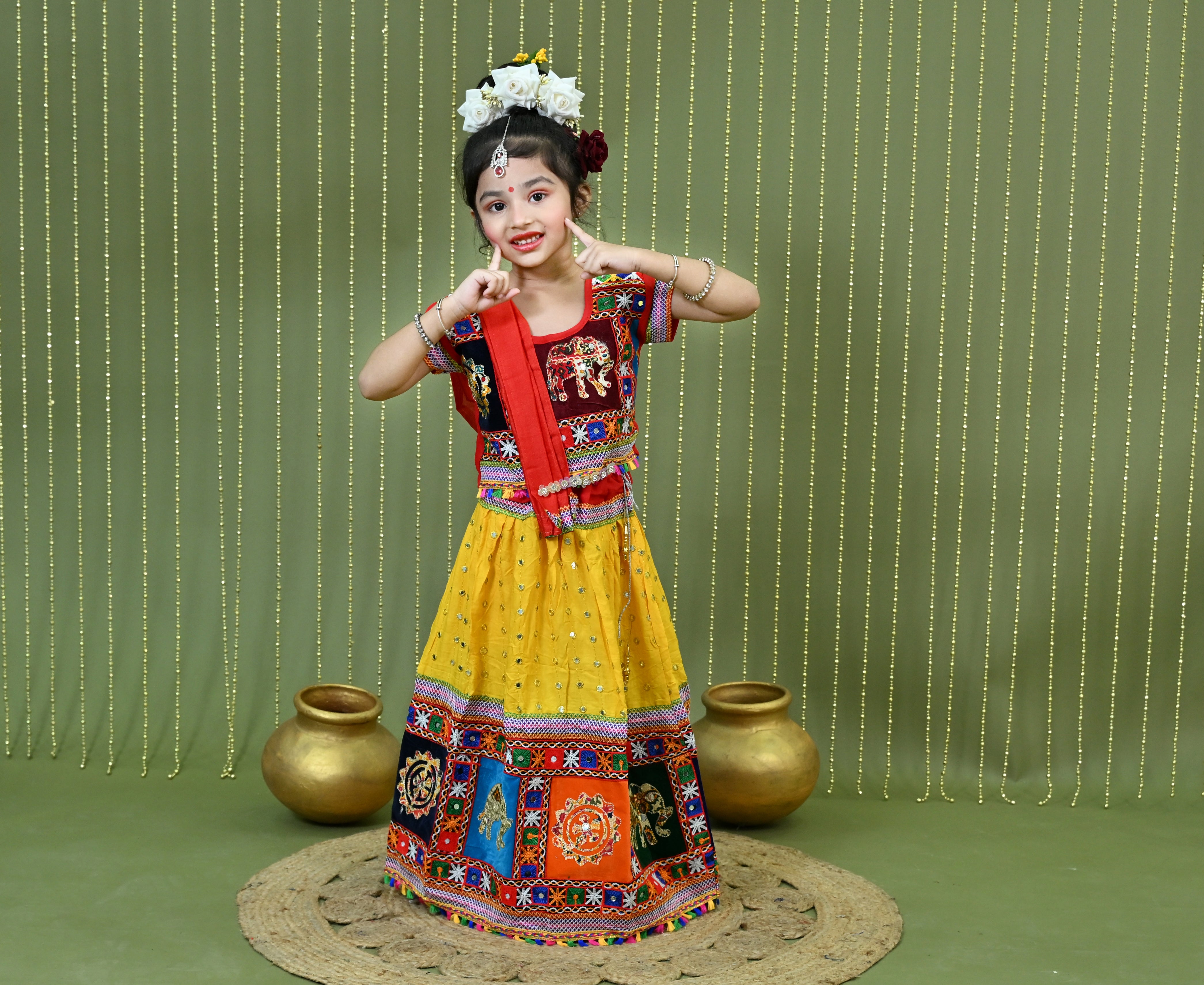 Kids Ethnic Wear Lehenga Choli for Girls | Gujarati Dandiya Raas Dress with Embroidery