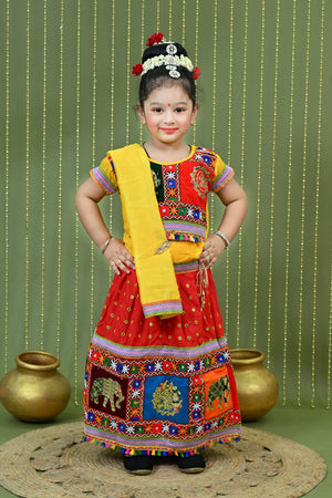 Kids Ethnic Wear Lehenga Choli for Girls | Gujarati Dandiya Raas Dress with Embroidery Red