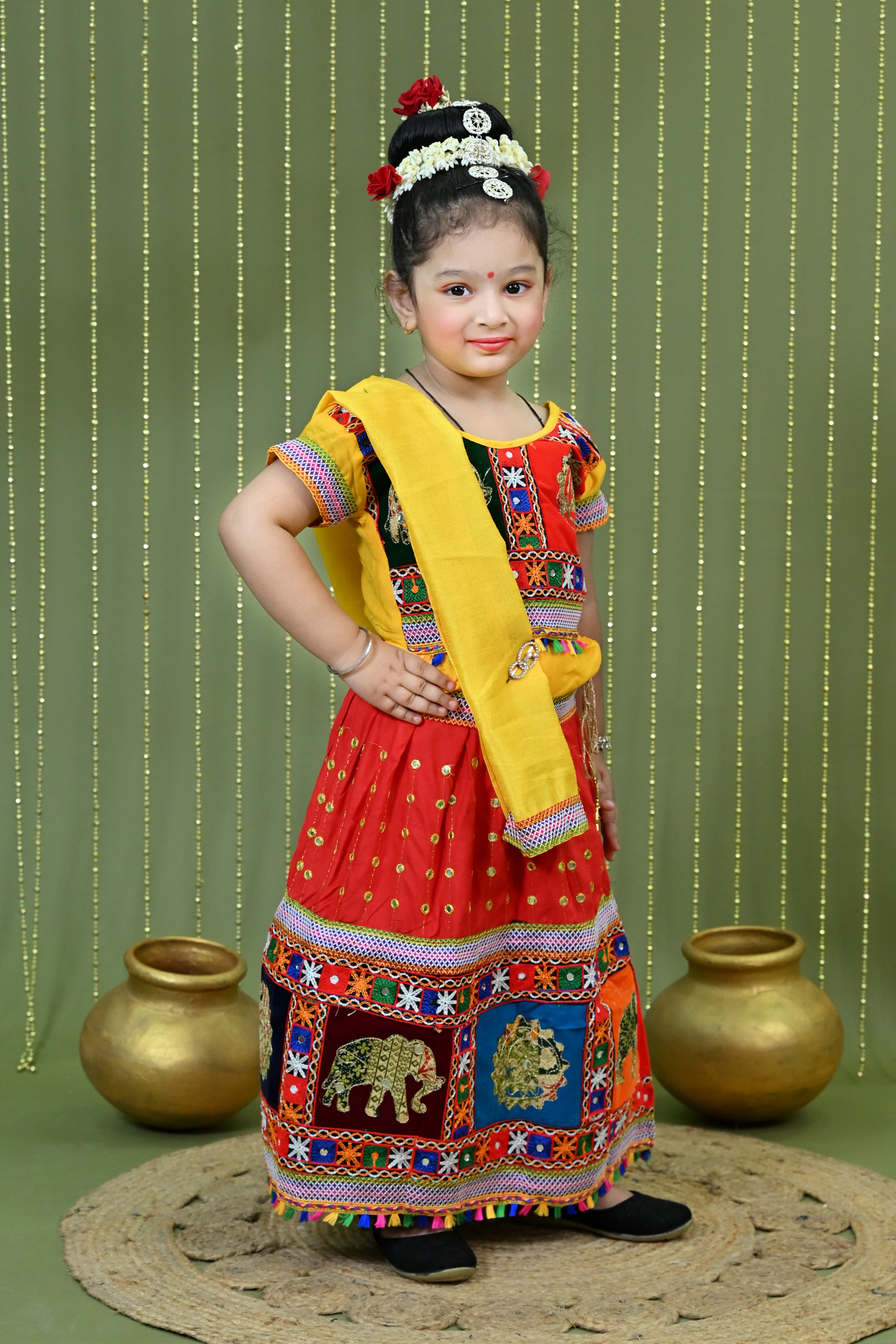 Kids Ethnic Wear Lehenga Choli for Girls | Gujarati Dandiya Raas Dress with Embroidery