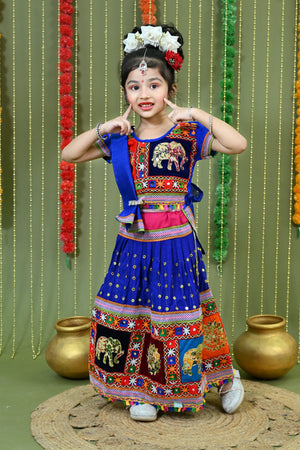 Kids Ethnic Wear Lehenga Choli for Girls | Gujarati Dandiya Raas Dress with Embroidery Blue