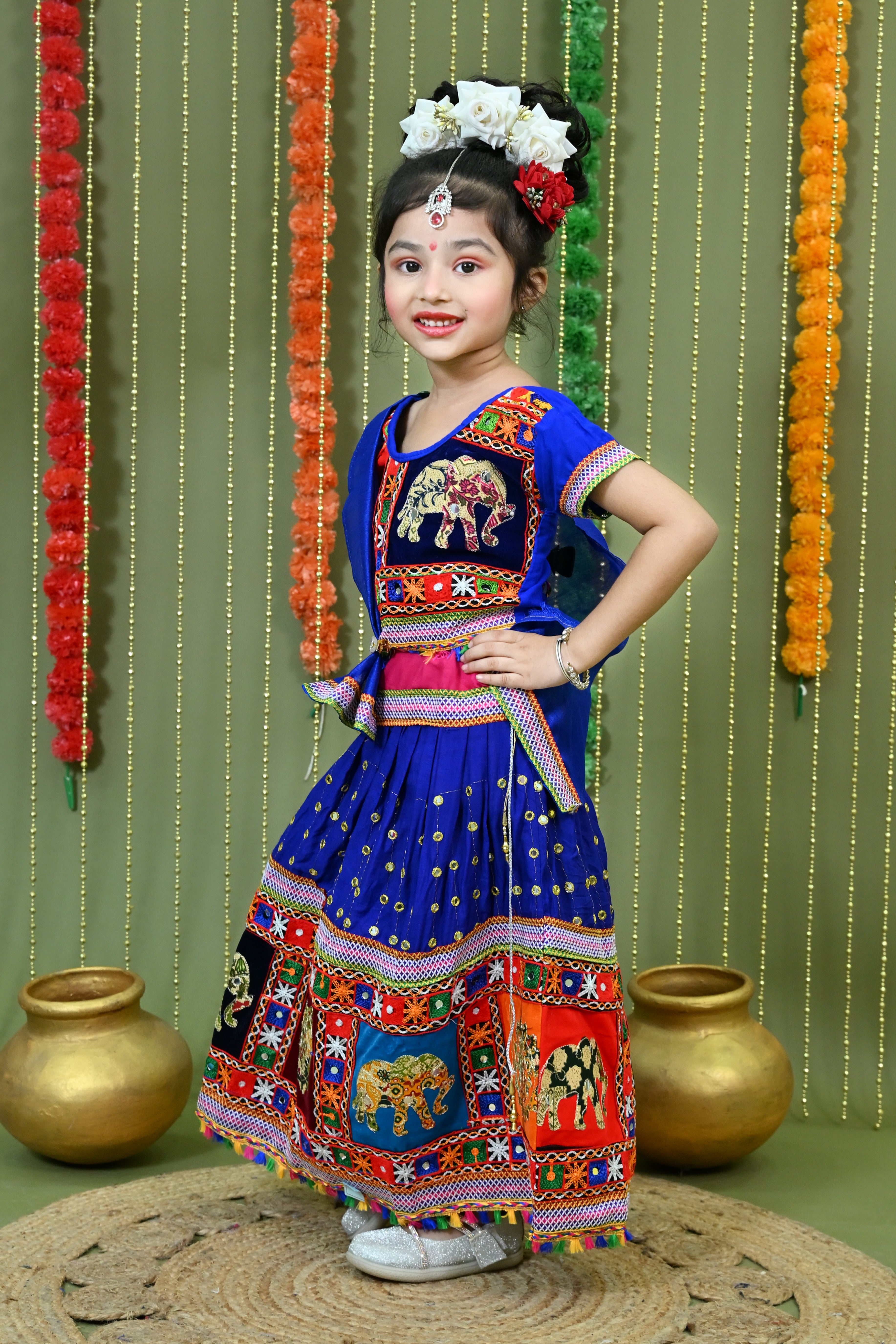 Kids Ethnic Wear Lehenga Choli for Girls | Gujarati Dandiya Raas Dress with Embroidery