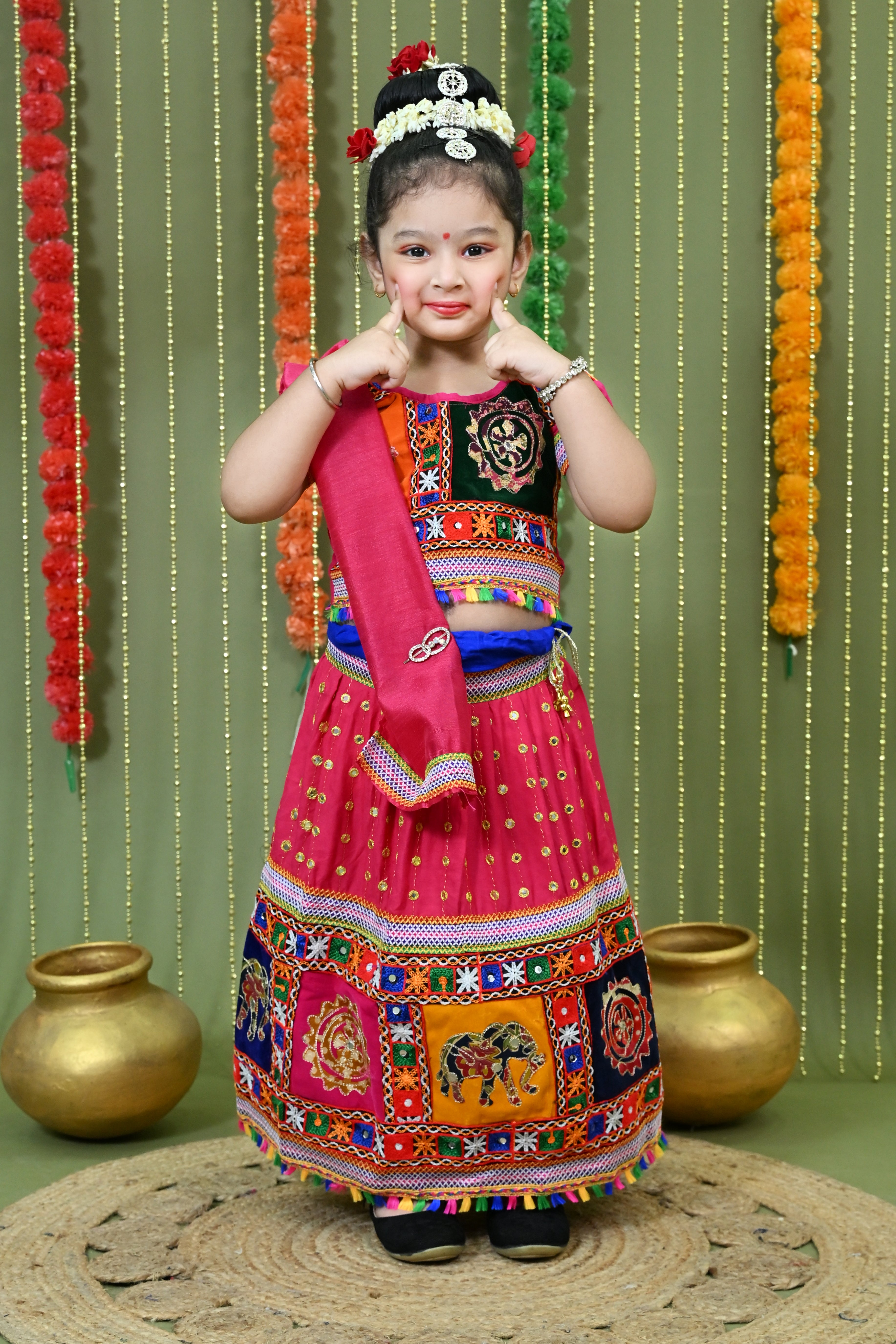 Kids Ethnic Wear Lehenga Choli for Girls | Gujarati Dandiya Raas Dress with Embroidery