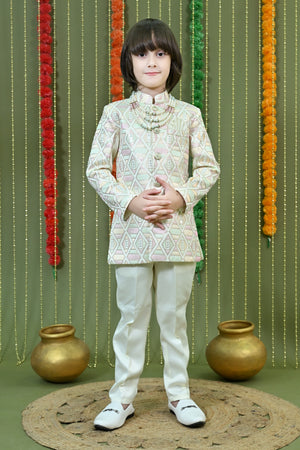 Ahhaaaa Boys Jodhpuri Sherwani Suit – 2 Piece Set with Embroidered Sequin Work