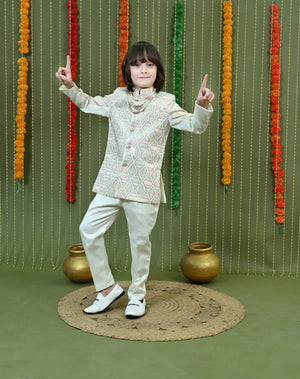 Ahhaaaa Boys Jodhpuri Sherwani Suit – 2 Piece Set with Embroidered Sequin Work