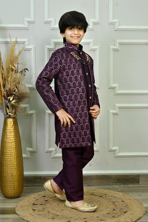 Ahhaaaa Regal Dupian Silk Indo-Western Sherwani Set for Boys with Tonal Embroidery