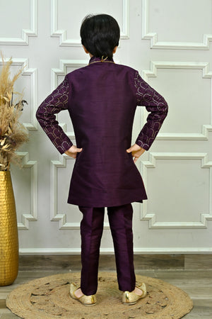 Ahhaaaa Regal Dupian Silk Indo-Western Sherwani Set for Boys with Tonal Embroidery