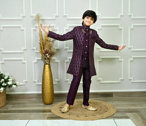 Ahhaaaa Regal Dupian Silk Indo-Western Sherwani Set for Boys with Tonal Embroidery