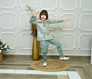 Ahhaaaa Boys Jodhpuri Sherwani Suit – 2 Piece Set with Embroidered Sequin Work