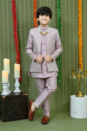 Ahhaaaa Boys Kurta Pajama with Nehru Jacket – 3 Piece Ethnic Set for Kids Wedding & Festive Wear Pink
