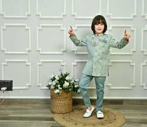 Ahhaaaa Boys Jodhpuri Sherwani Suit – 2 Piece Jacquard Set