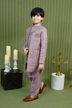 Ahhaaaa Regal Dupian Silk Indo-Western Sherwani Set for Boys with Tonal Embroidery