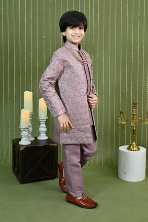 Ahhaaaa Regal Dupian Silk Indo-Western Sherwani Set for Boys with Tonal Embroidery