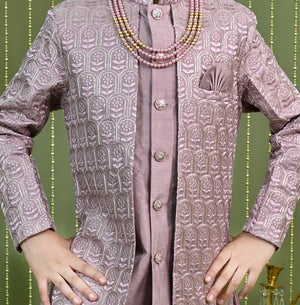 Ahhaaaa Regal Dupian Silk Indo-Western Sherwani Set for Boys with Tonal Embroidery