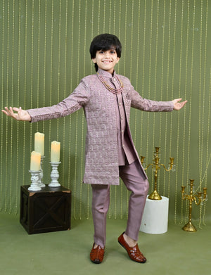 Ahhaaaa Regal Dupian Silk Indo-Western Sherwani Set for Boys with Tonal Embroidery