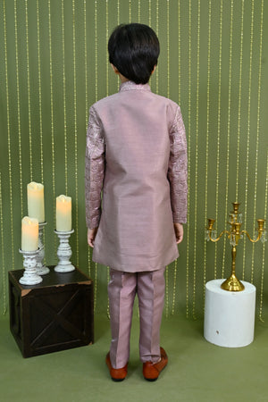 Ahhaaaa Regal Dupian Silk Indo-Western Sherwani Set for Boys with Tonal Embroidery