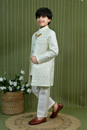 Ahhaaaa Regal Dupian Silk Indo-Western Sherwani Set for Boys with Tonal Embroidery