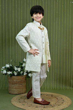 Ahhaaaa Regal Dupian Silk Indo-Western Sherwani Set for Boys with Tonal Embroidery