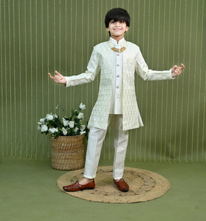 Ahhaaaa Regal Dupian Silk Indo-Western Sherwani Set for Boys with Tonal Embroidery