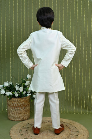 Ahhaaaa Regal Dupian Silk Indo-Western Sherwani Set for Boys with Tonal Embroidery