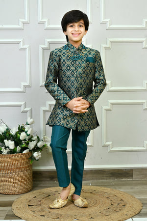 Ahhaaaa Boys Jodhpuri Sherwani Suit – 2 Piece Jacquard with Sequin Embroidery Navy