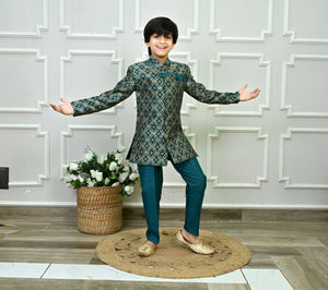 Ahhaaaa Boys Jodhpuri Sherwani Suit – 2 Piece Jacquard with Sequin Embroidery
