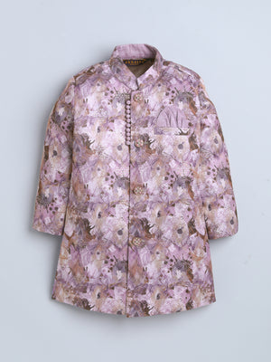 Ahhaaaa Boys' Silk Blend Floral Printed Jodhpuri Bandhgala Suit Set | Kids Ethnic Wear for Wedding and Festive Occasions