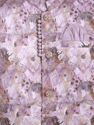 Ahhaaaa Boys' Silk Blend Floral Printed Jodhpuri Bandhgala Suit Set | Kids Ethnic Wear for Wedding and Festive Occasions