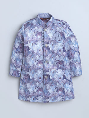 Ahhaaaa Boys' Silk Blend Floral Printed Jodhpuri Bandhgala Suit Set | Kids Ethnic Wear for Wedding and Festive Occasions