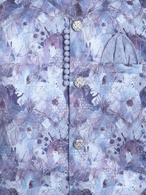 Ahhaaaa Boys' Silk Blend Floral Printed Jodhpuri Bandhgala Suit Set | Kids Ethnic Wear for Wedding and Festive Occasions