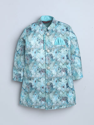 Ahhaaaa Boys' Silk Blend Floral Printed Jodhpuri Bandhgala Suit Set | Kids Ethnic Wear for Wedding and Festive Occasions