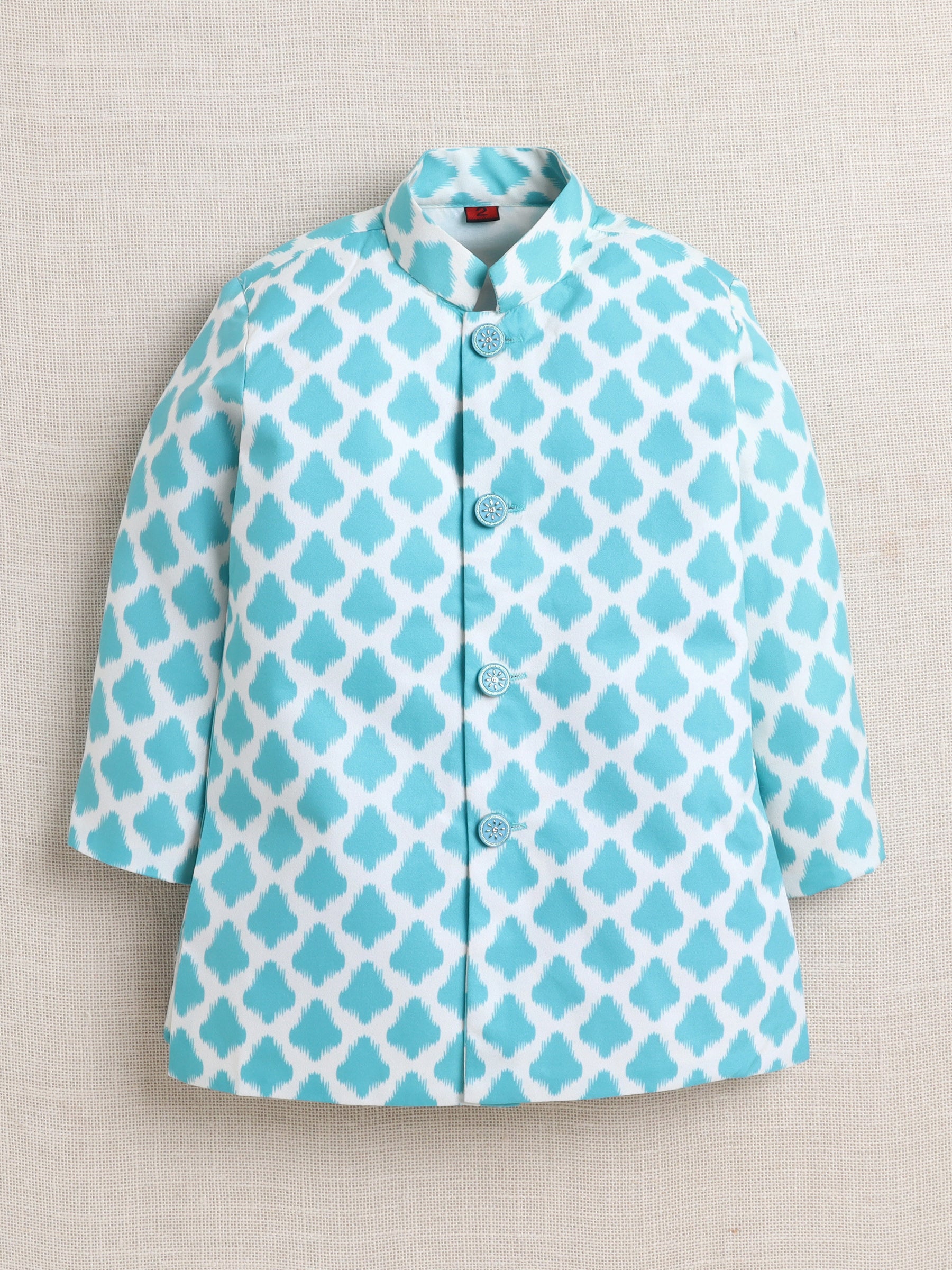Ahhaaaa Boy's Festive/Wedding Kurta Jacket Set | Blue & White Printed Nehru Jacket w/Kurta & Pyjama | Ethnic Kids Wear | Traditional Indian Outfit