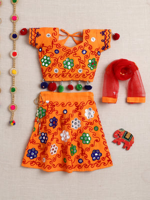 Ahhaaaa "Vibrant Vibes" Ghagra Choli for Little Girls | Kids' Embroidered Ghagra Choli Set with Dupatta Yellow