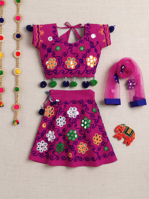 Ahhaaaa "Vibrant Vibes" Ghagra Choli for Little Girls | Kids' Embroidered Ghagra Choli Set with Dupatta Pink