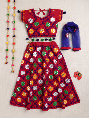 Ahhaaaa "Vibrant Vibes" Ghagra Choli for Little Girls | Kids' Embroidered Ghagra Choli Set with Dupatta Red