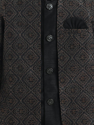 Ahhaaaa Boys Woven Brocade Jacket Style Indo Western Sherwani Set Kurta Pyjama Suit for Kids