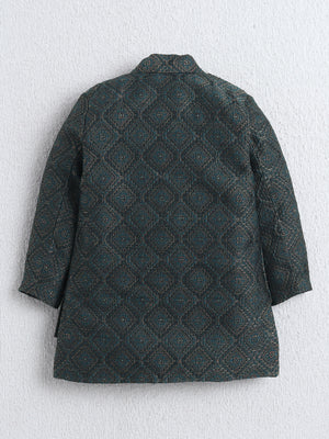 Ahhaaaa Boys Woven Brocade Jacket Style Indo Western Sherwani Set Kurta Pyjama Suit for Kids