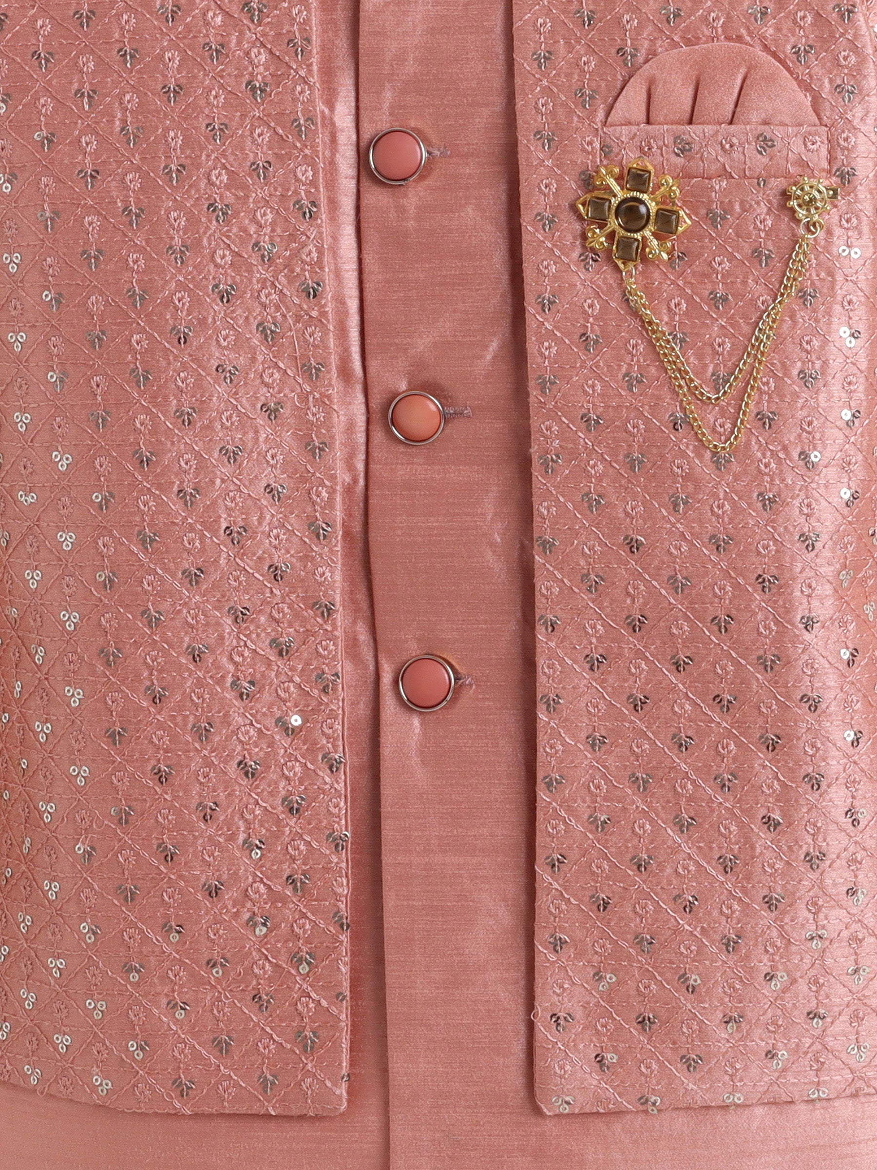Ahhaaaa Boy's Ethnic Cotton Silk Blend Nehru Modi Jacket Kurta & Pyjama Set for Boys|Sequin Embellished Ethnic Set|Ideal for any Festivals/Weddings Occasion