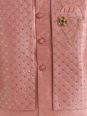 Ahhaaaa Boy's Ethnic Cotton Silk Blend Nehru Modi Jacket Kurta & Pyjama Set for Boys|Sequin Embellished Ethnic Set|Ideal for any Festivals/Weddings Occasion