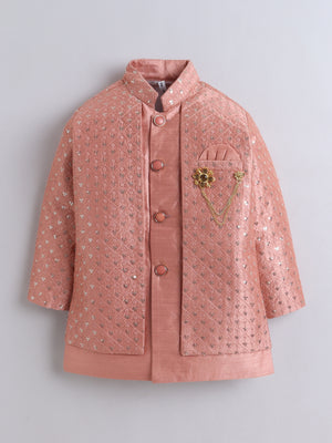 Ahhaaaa Boy's Ethnic Cotton Silk Blend Nehru Modi Jacket Kurta & Pyjama Set for Boys|Sequin Embellished Ethnic Set|Ideal for any Festivals/Weddings Occasion