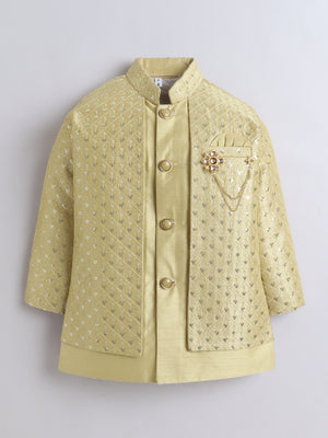 Ahhaaaa Boy's Ethnic Cotton Silk Blend Nehru Modi Jacket Kurta & Pyjama Set for Boys|Sequin Embellished Ethnic Set|Ideal for any Festivals/Weddings Occasion