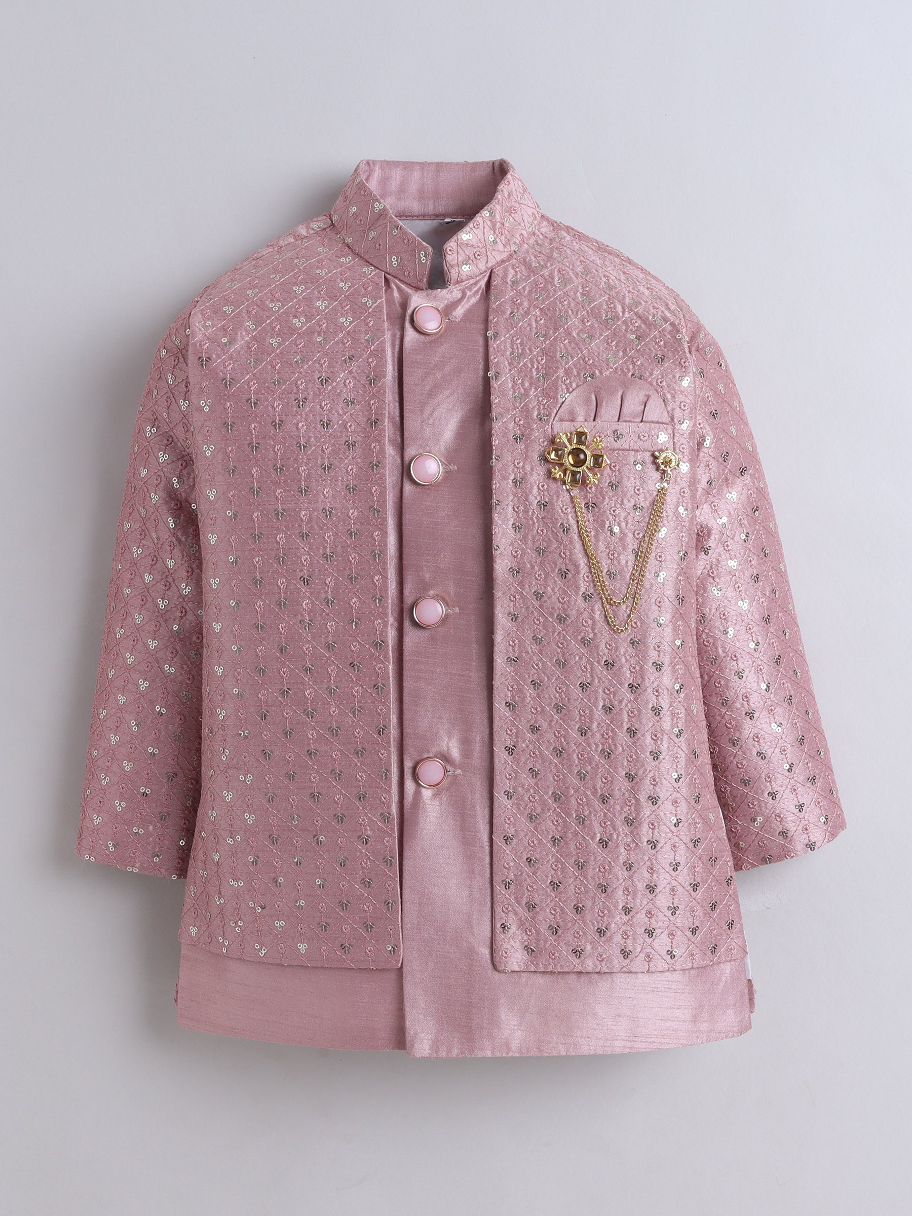 Ahhaaaa Boy's Ethnic Cotton Silk Blend Nehru Modi Jacket Kurta & Pyjama Set for Boys|Sequin Embellished Ethnic Set|Ideal for any Festivals/Weddings Occasion
