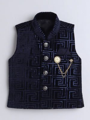Ahhaaaa Boy's Sequin Embellished Work Waistcoat ,Velvet Sherwani Set|Ideal for any Festivals and Cultural Occasion