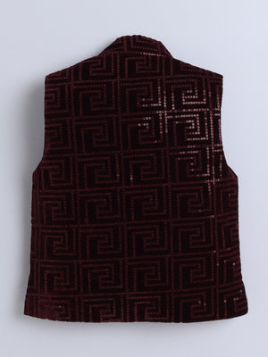 Ahhaaaa Boy's Sequin Embellished Work Waistcoat ,Velvet Sherwani Set|Ideal for any Festivals and Cultural Occasion