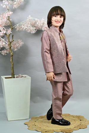 Ahhaaaa Boy's Silk 3-Piece Indo-Western Set|Kids Sequin Embroidery Work Sherwani Set