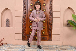 Ahhaaaa Boy's Silk 3-Piece Indo-Western Set|Kids Sequin Embroidery Work Sherwani Set