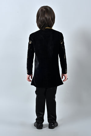 Ahhaaaa Boy's Velvet 2-Piece Indo-Western Set|Kids Embroidery Work Velvet Sherwani Set