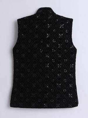 Ahhaaaa Boy's Velvet 3-Piece Indo-Western Set|Kids Sequin Embellished Work, Velvet Sherwani Set