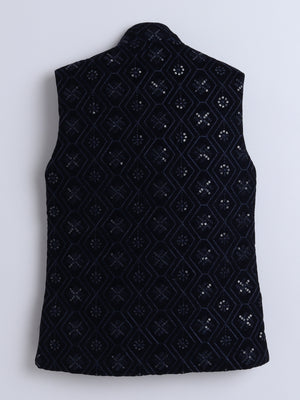 Ahhaaaa Boy's Velvet 3-Piece Indo-Western Set|Kids Sequin Embellished Work, Velvet Sherwani Set