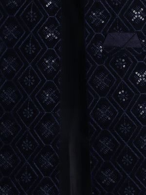 Ahhaaaa Boy's Velvet 3-Piece Indo-Western Set|Kids Sequin Embellished Work, Velvet Sherwani Set