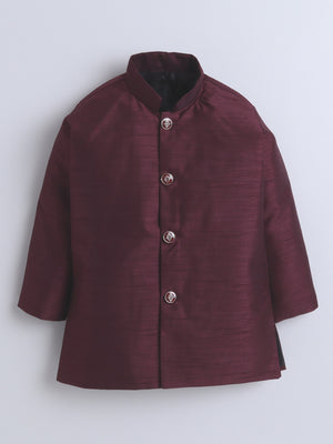 Ahhaaaa Boy's Velvet 3-Piece Indo-Western Set|Kids Sequin Embellished Work, Velvet Sherwani Set